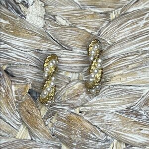 Elegant‎ Gold Tone and Faux Pearl Twist Earrings